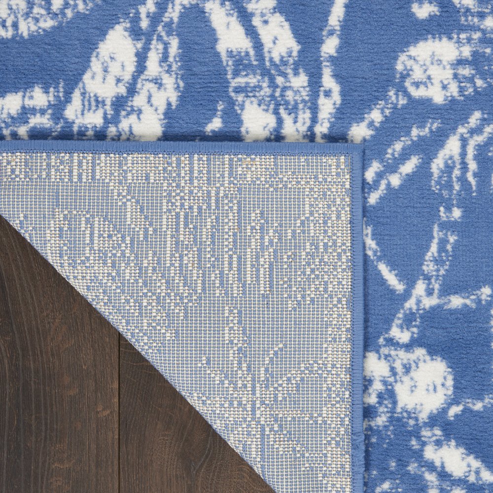 4' X 6' Blue And Ivory Floral Vines Distressed Area Rug