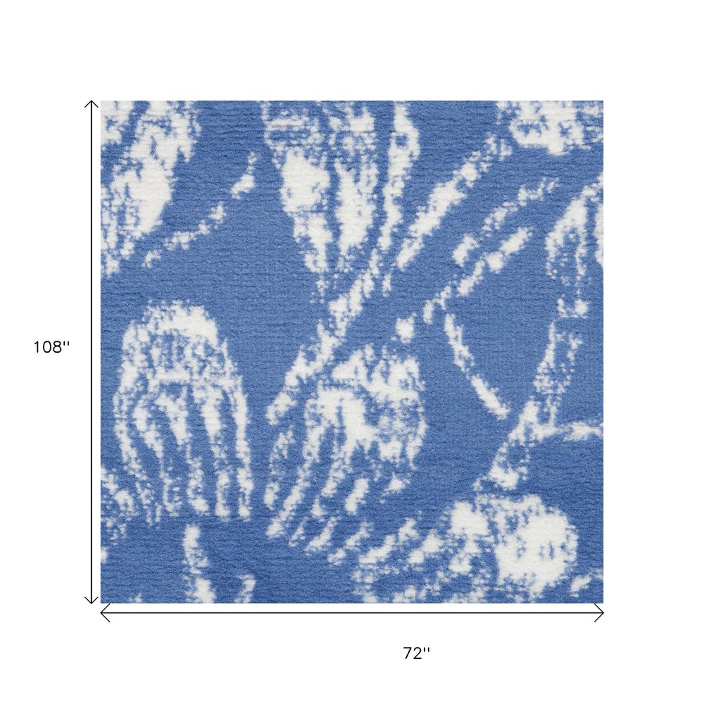 4' X 6' Blue And Ivory Floral Vines Distressed Area Rug