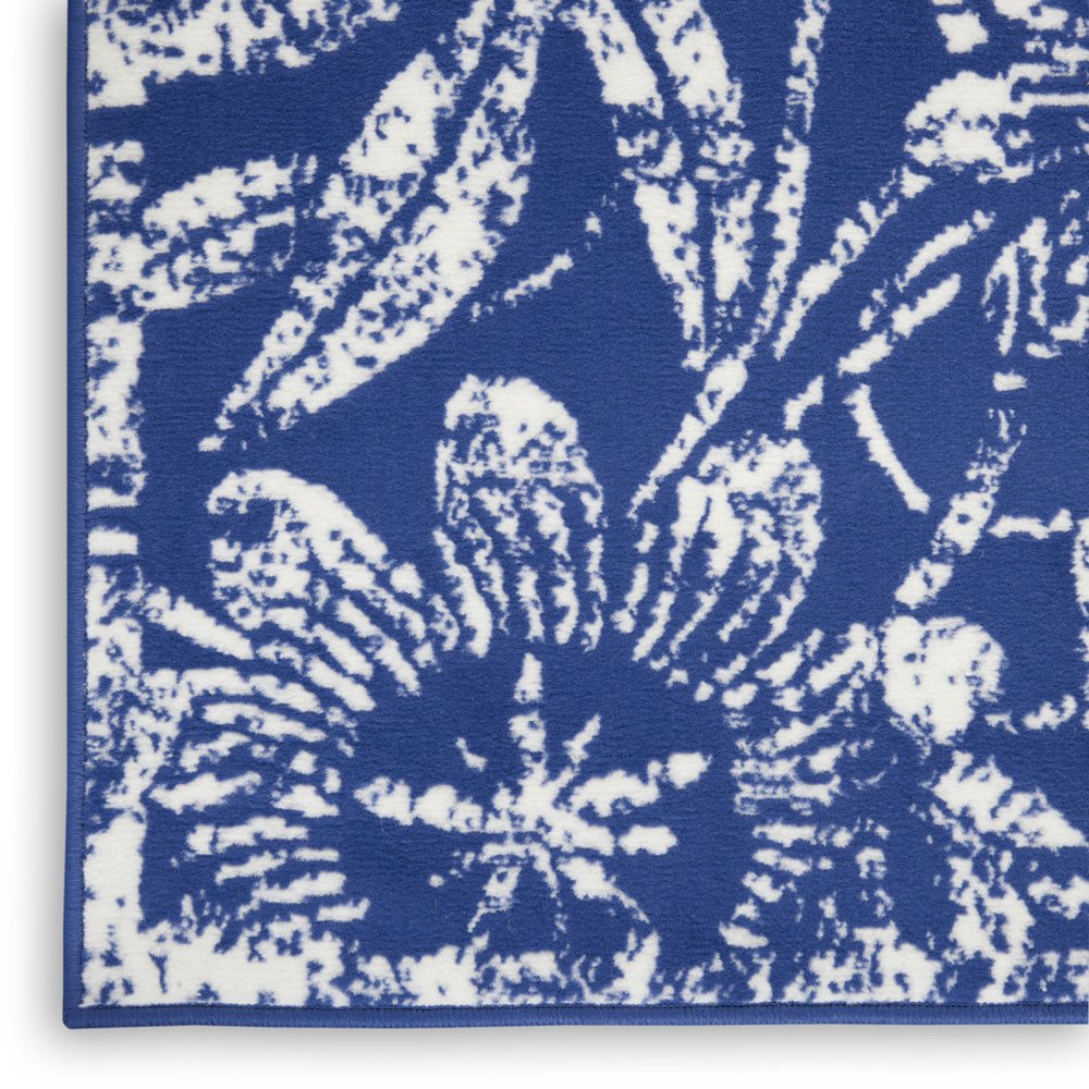 4' X 6' Navy Blue And Ivory Floral Distressed Area Rug