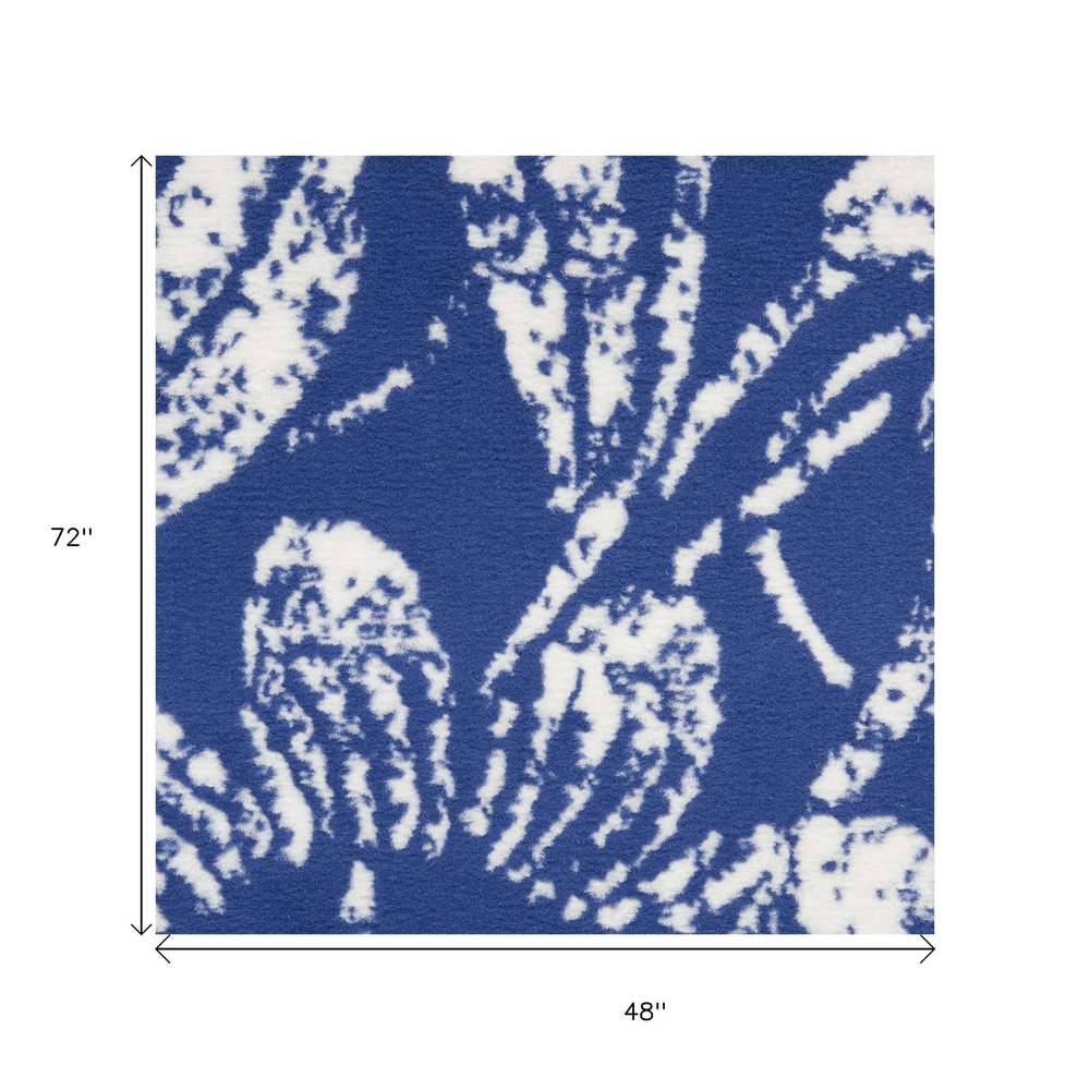 4' X 6' Navy Blue And Ivory Floral Distressed Area Rug