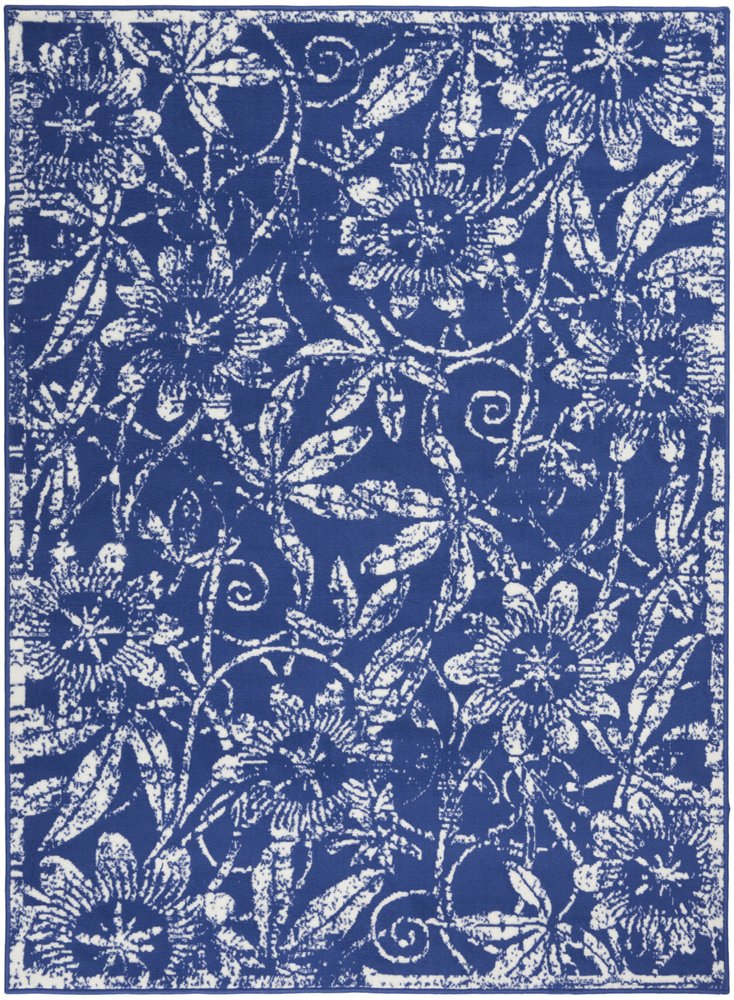 4' X 6' Navy Blue And Ivory Floral Distressed Area Rug
