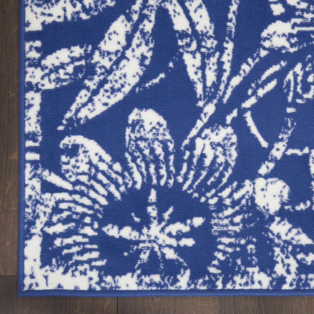 4' X 6' Navy Blue And Ivory Floral Distressed Area Rug