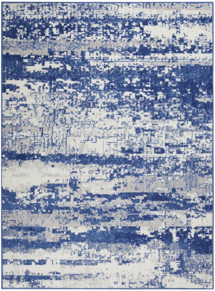 6' X 9' Ivory And Blue Ombre Distressed Area Rug
