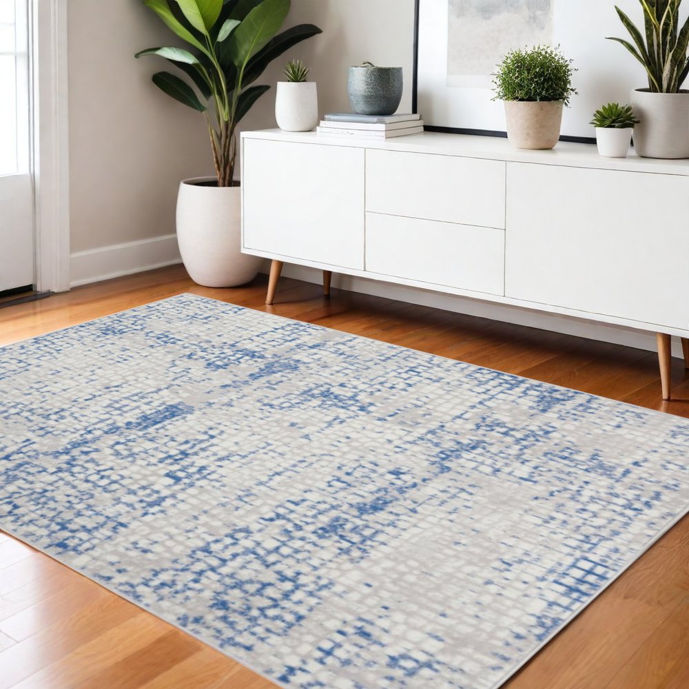 6' X 9' Blue And Gray Geometric Area Rug