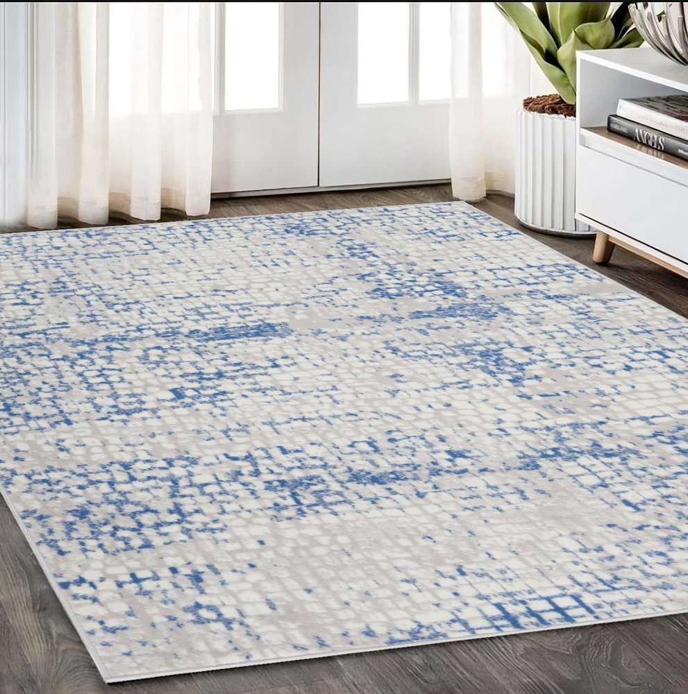 6' X 9' Blue And Gray Geometric Area Rug