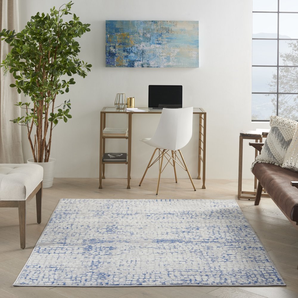 6' X 9' Blue And Gray Geometric Area Rug