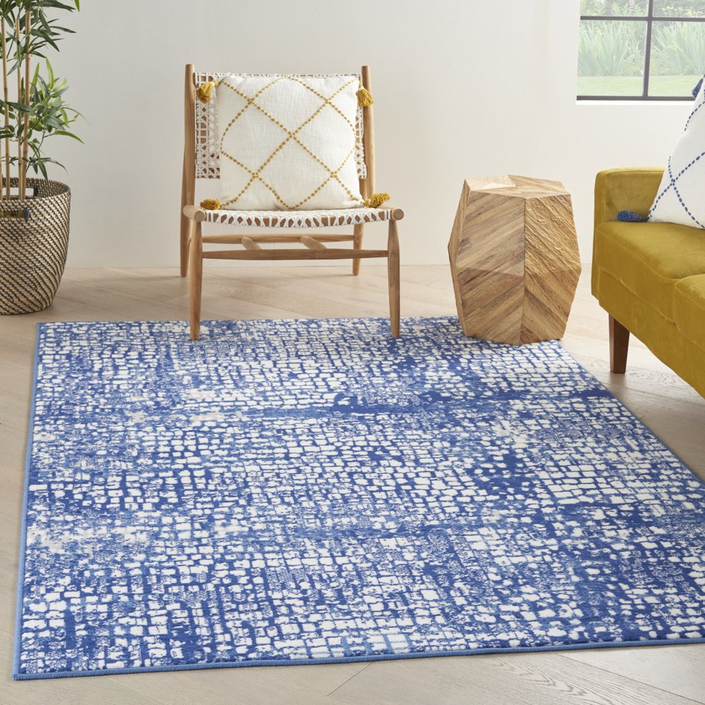 4' X 6' Ivory And Blue Geometric Area Rug