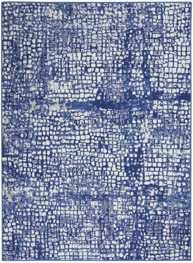 4' X 6' Ivory And Blue Geometric Area Rug