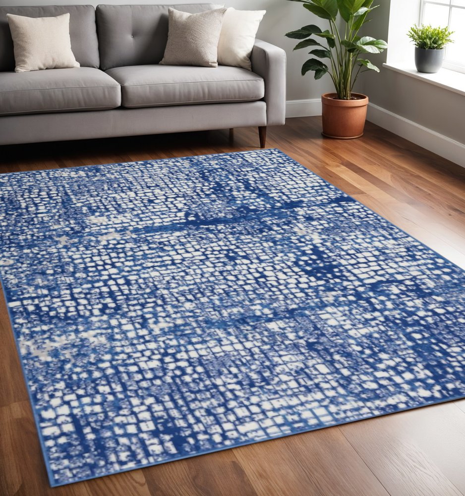4' X 6' Ivory And Blue Geometric Area Rug