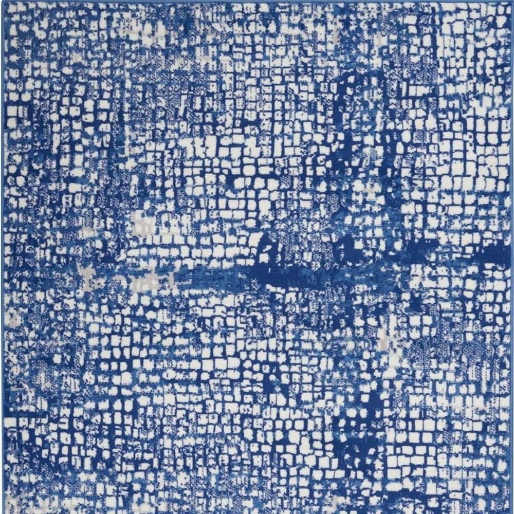 4' X 6' Ivory And Blue Geometric Area Rug