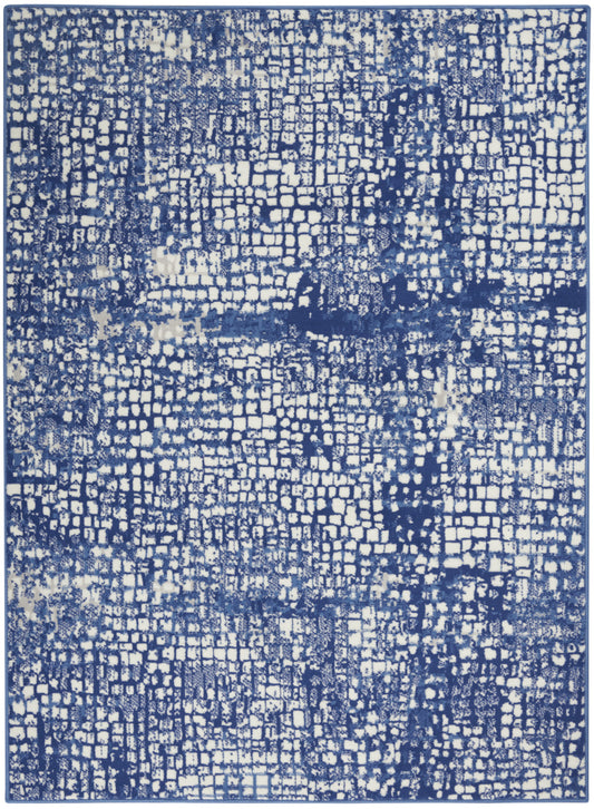 4' X 6' Ivory And Blue Geometric Area Rug