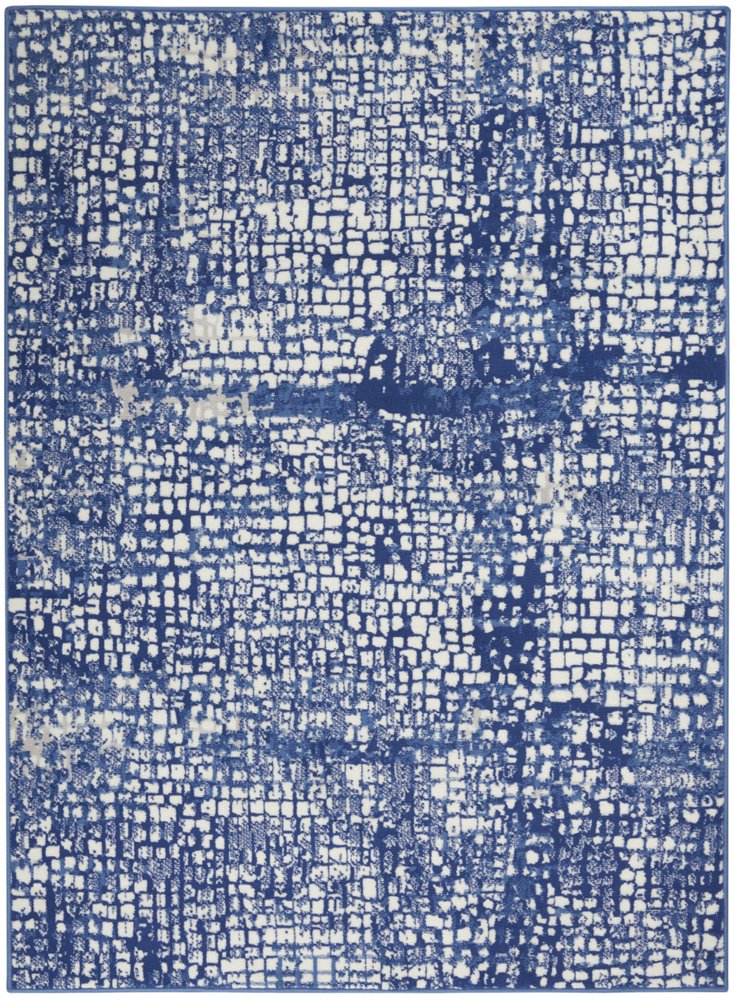 4' X 6' Ivory And Blue Geometric Area Rug