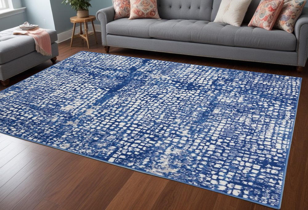 4' X 6' Ivory And Blue Geometric Area Rug