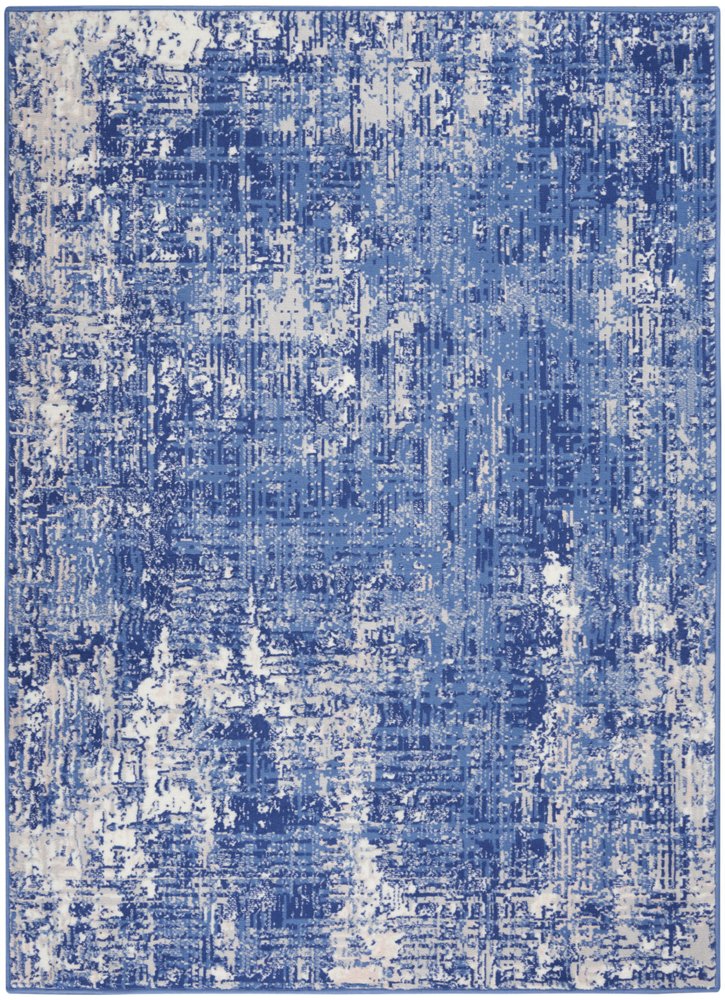 6' X 9' Blue And Ivory Abstract Distressed Area Rug