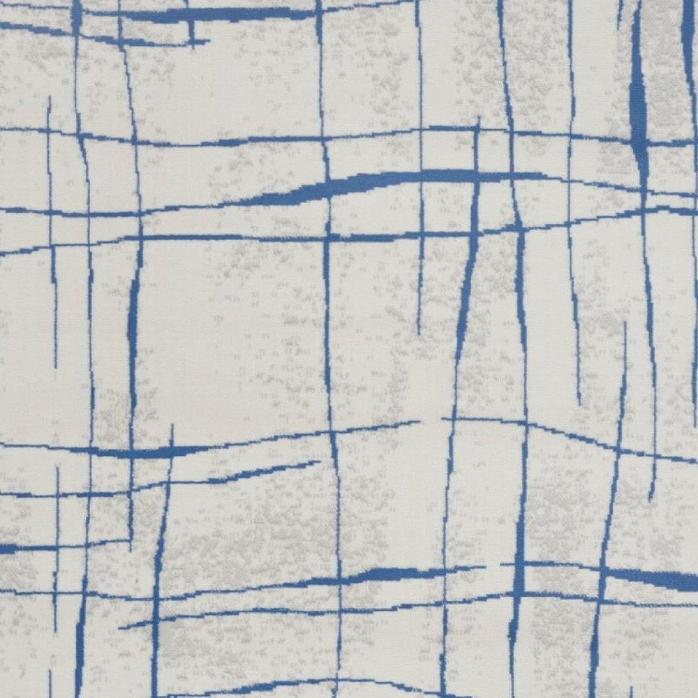 6' X 9' Ivory And Blue Geometric Distressed Area Rug