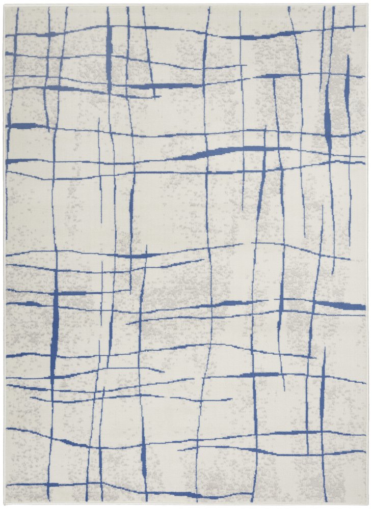 6' X 9' Ivory And Blue Geometric Distressed Area Rug