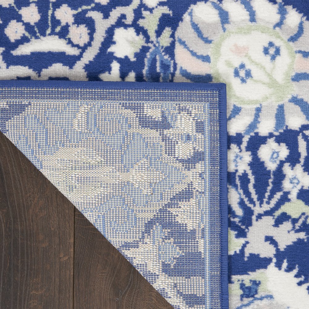 6' X 9' Blue And Ivory Floral Area Rug