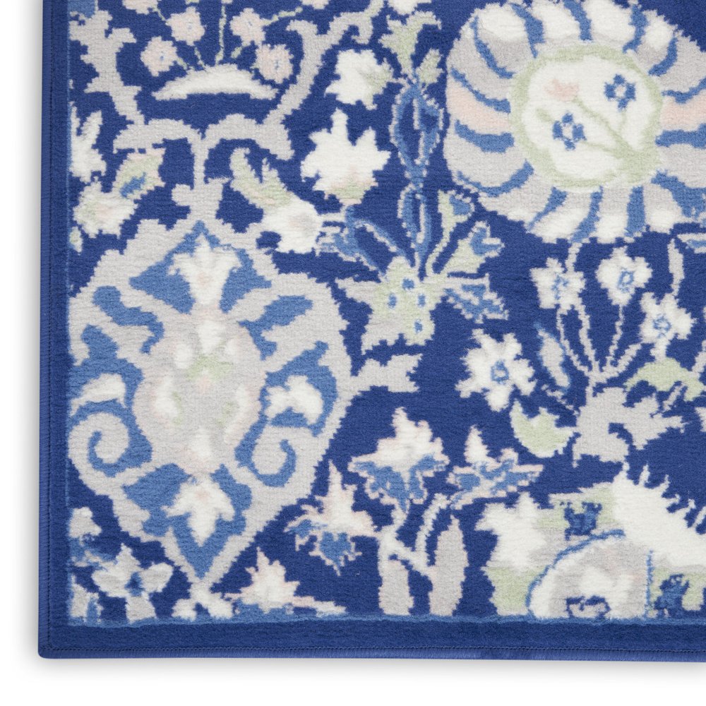 6' X 9' Blue And Ivory Floral Area Rug