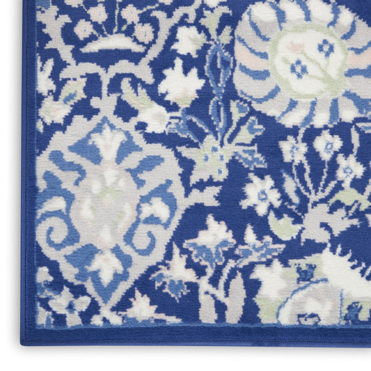 6' X 9' Blue And Ivory Floral Area Rug