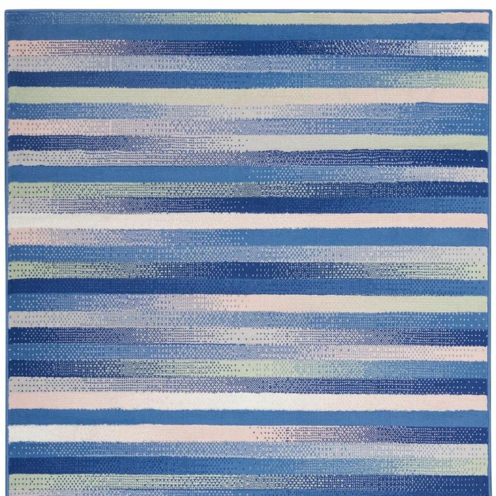 4' X 6' Blue And White Striped Distressed Area Rug