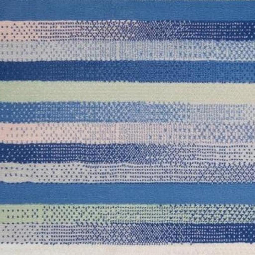 4' X 6' Blue And White Striped Distressed Area Rug