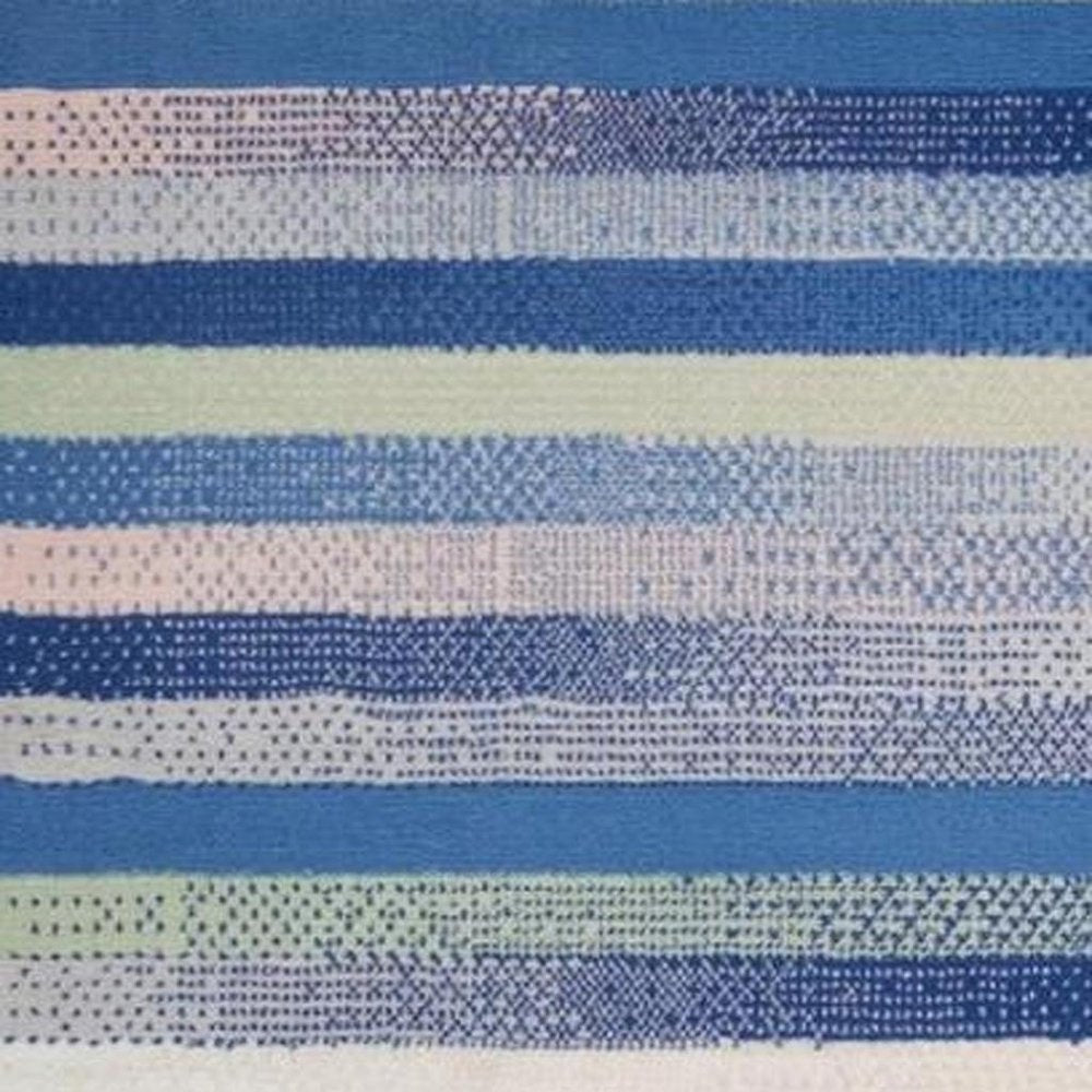 4' X 6' Blue And White Striped Distressed Area Rug