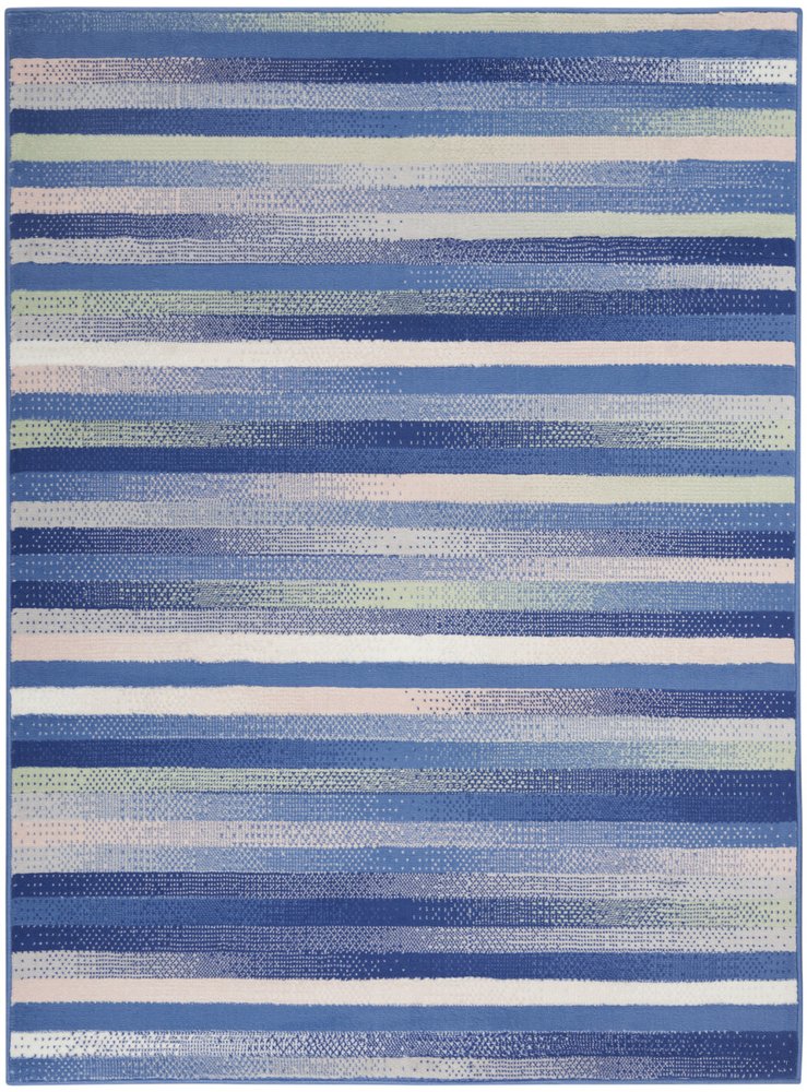 4' X 6' Blue And White Striped Distressed Area Rug