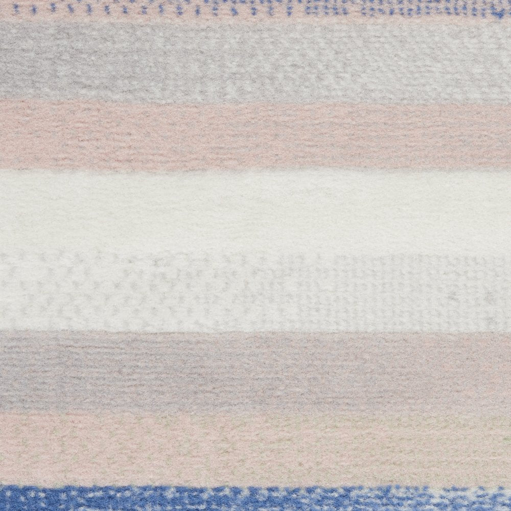 4' X 6' Ivory Blue And Green Striped Distressed Area Rug