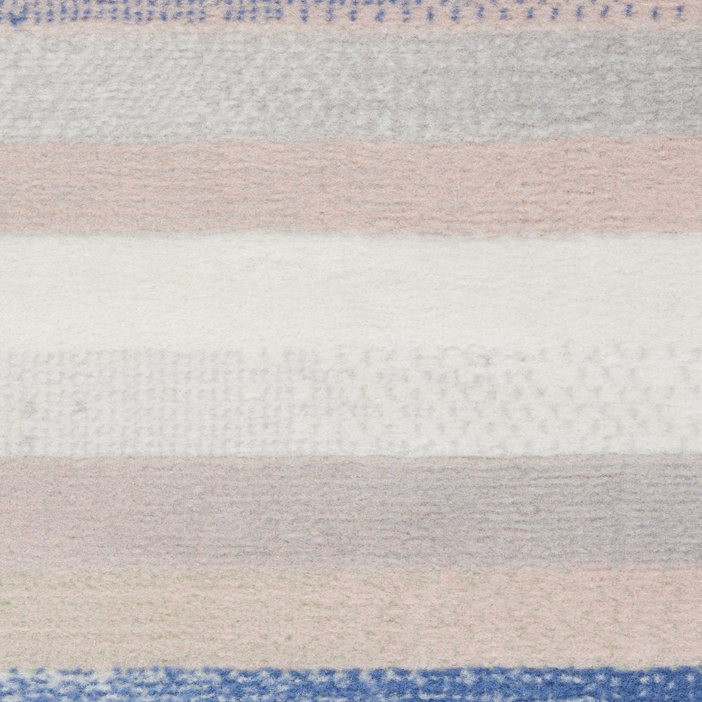 4' X 6' Ivory Blue And Green Striped Distressed Area Rug