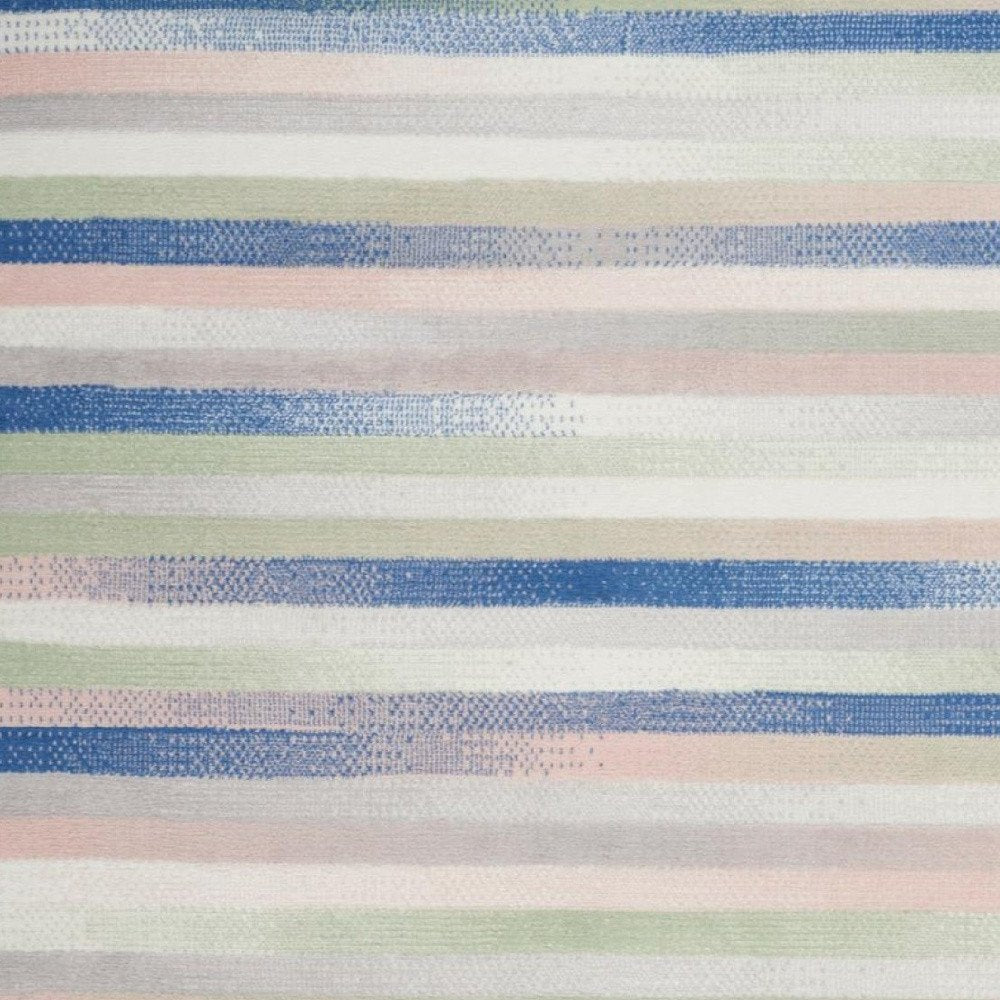 4' X 6' Ivory Blue And Green Striped Distressed Area Rug