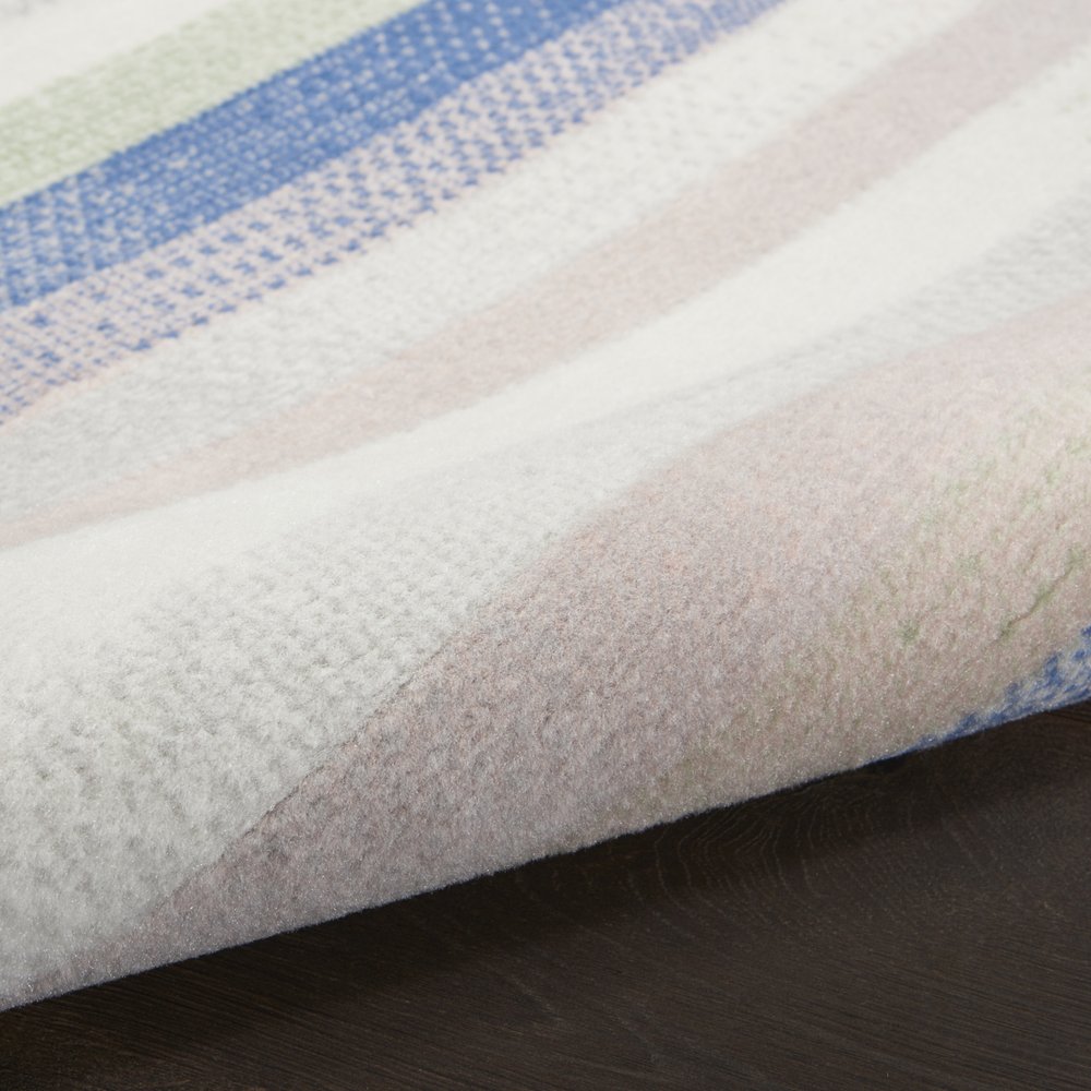 4' X 6' Ivory Blue And Green Striped Distressed Area Rug