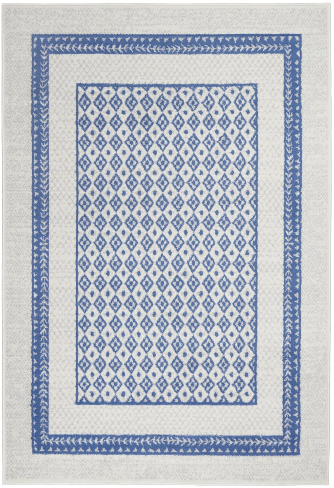 5' X 7' Ivory And Blue Geometric Area Rug