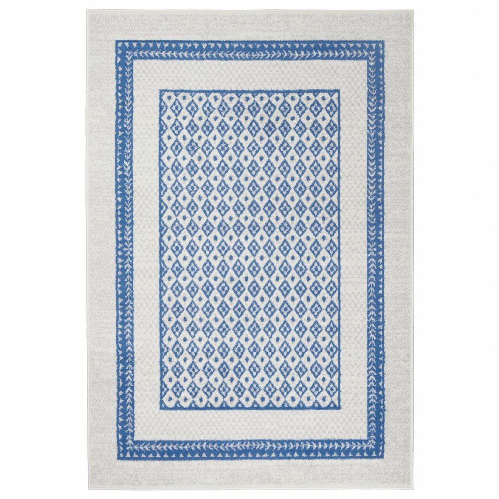 5' X 7' Ivory And Blue Geometric Area Rug