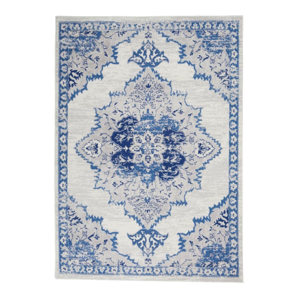 5' X 7' Ivory And Blue Medallion Area Rug