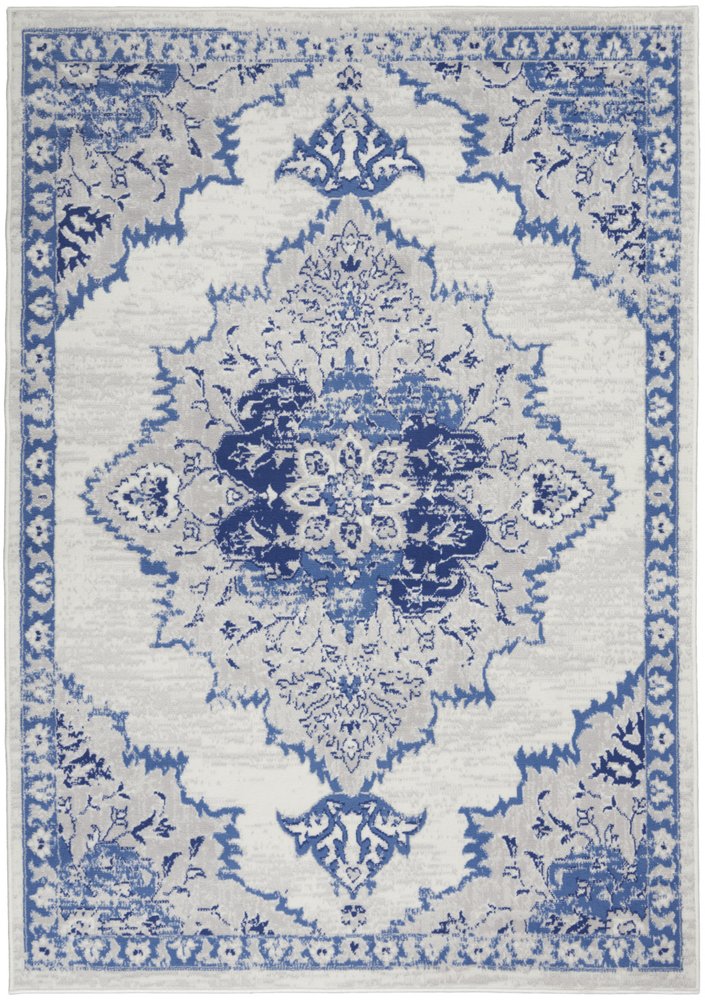 5' X 7' Ivory And Blue Medallion Area Rug