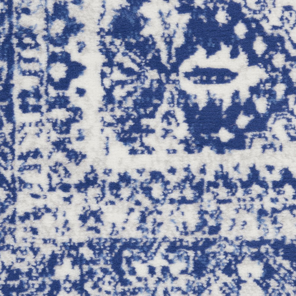 6' X 9' Ivory And Blue Geometric Distressed Area Rug