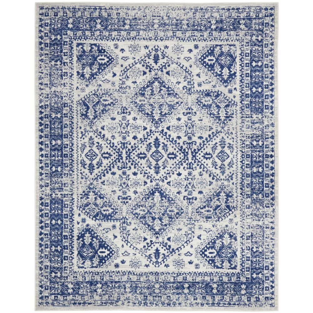 6' X 9' Ivory And Blue Geometric Distressed Area Rug