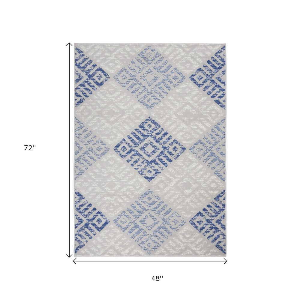 6' X 9' Blue And Gray Geometric Area Rug