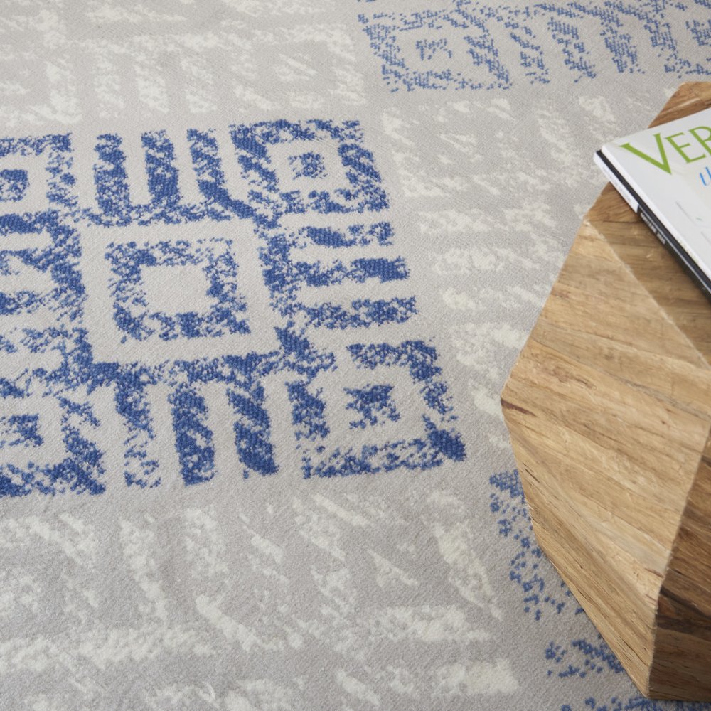 6' X 9' Blue And Gray Geometric Area Rug
