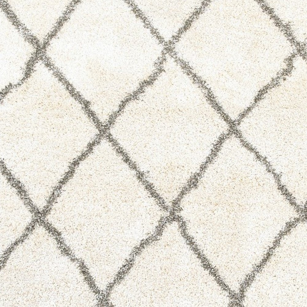 8' X 11' Ivory And Gray Geometric Lattice Area Rug
