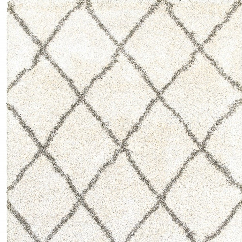 8' X 11' Ivory And Gray Geometric Lattice Area Rug