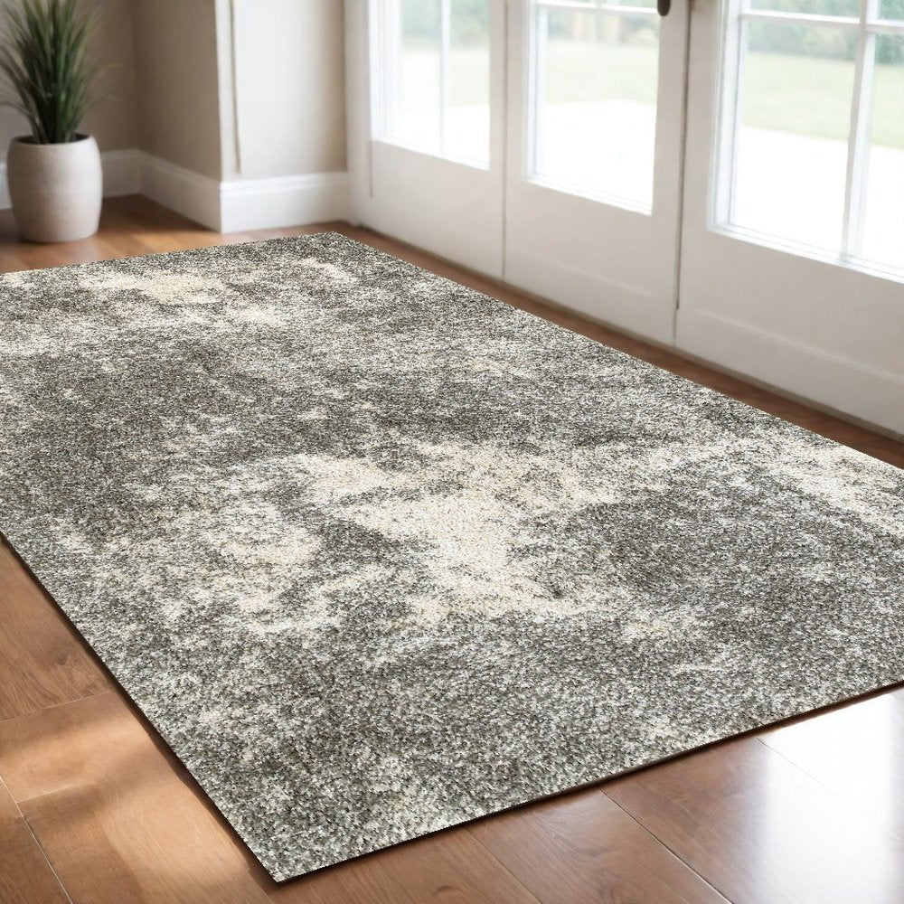 2' X 8' Gray And Ivory Distressed Abstract Runner Rug
