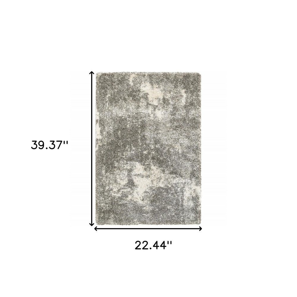 2' X 8' Gray And Ivory Distressed Abstract Runner Rug