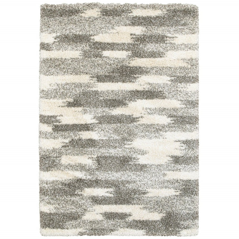 2' X 8' Gray And Ivory Geometric Pattern Runner Rug