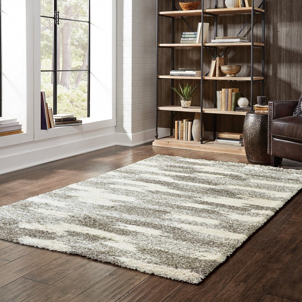 2' X 8' Gray And Ivory Geometric Pattern Runner Rug