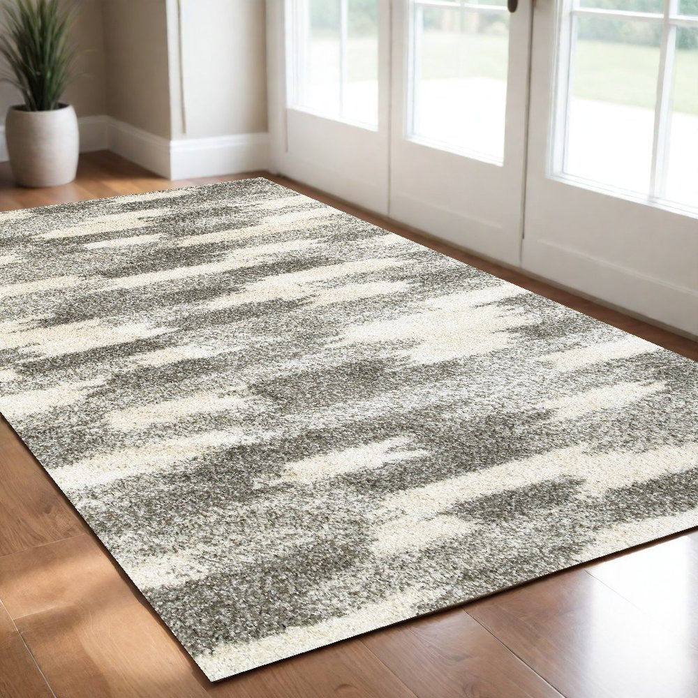 2' X 8' Gray And Ivory Geometric Pattern Runner Rug