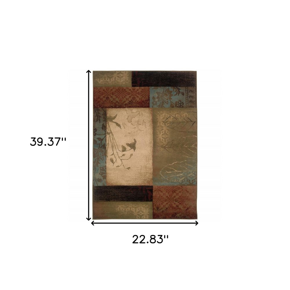 4' X 6' Beige And Brown Floral Block Pattern Area Rug