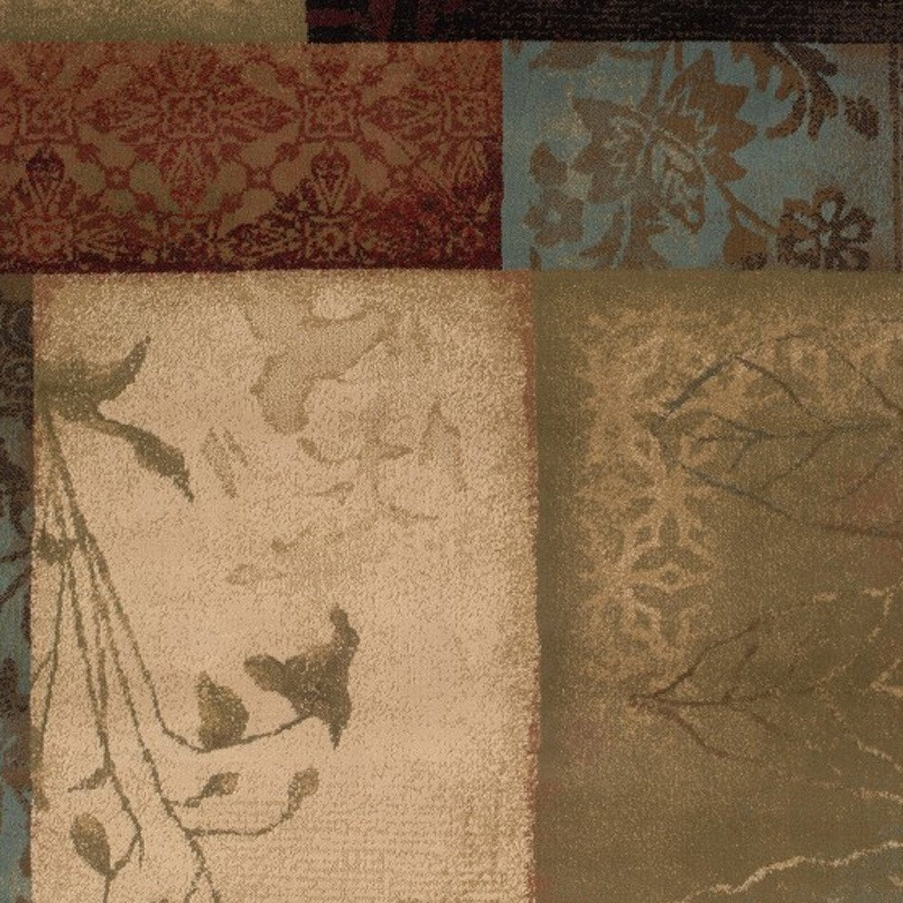 4' X 6' Beige And Brown Floral Block Pattern Area Rug