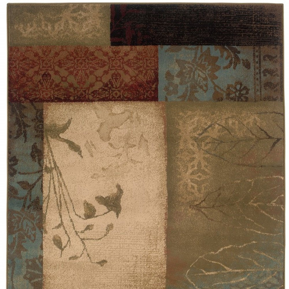 4' X 6' Beige And Brown Floral Block Pattern Area Rug