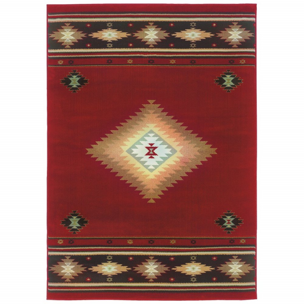 2' X 3' Red And Beige Ikat Pattern Scatter Rug